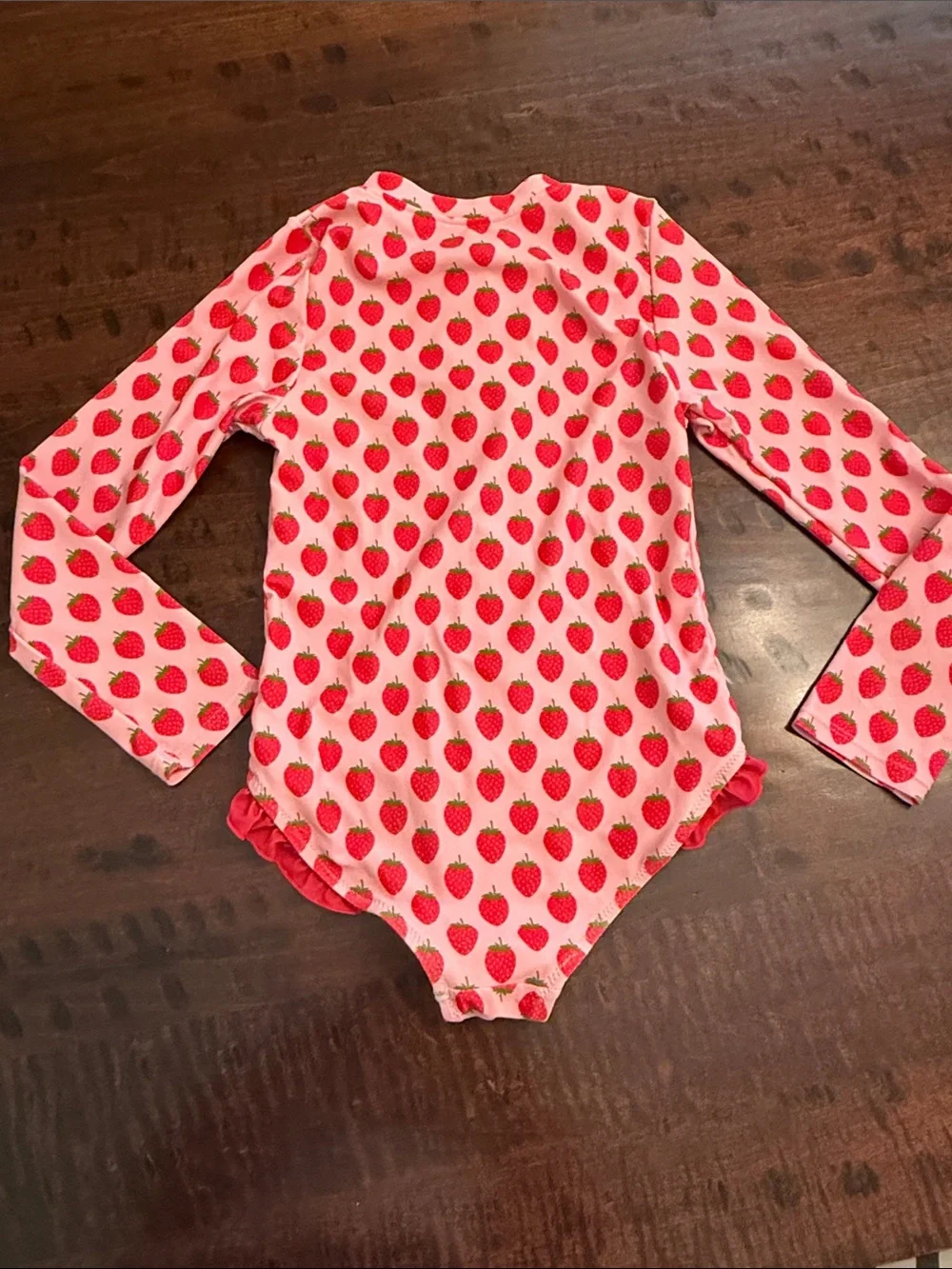 Pink Chicken Pink Strawberry Zip-Front Long Sleeve One-Piece Swimsuit